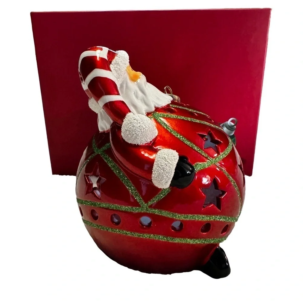 Home Reflections Luminary Flameless Candle with Timer Santa Christmas Ball NIB